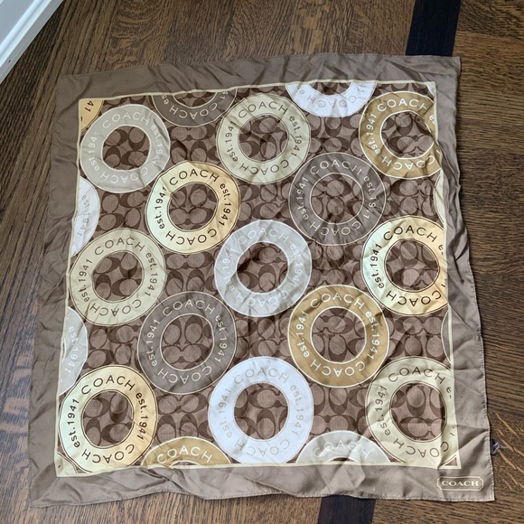 Y2K Vintage Early 2000’S COACH Silk Monogram Brown Scarf Bandeau Handkerchief - Picture 13 of 15